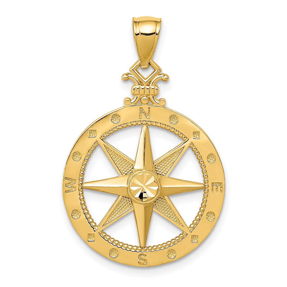 14k Diamond-cut Polished Compass Pendant-K6096