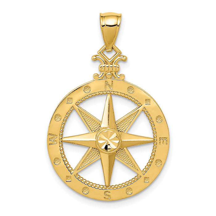 14k Diamond-cut Polished Compass Pendant-K6096