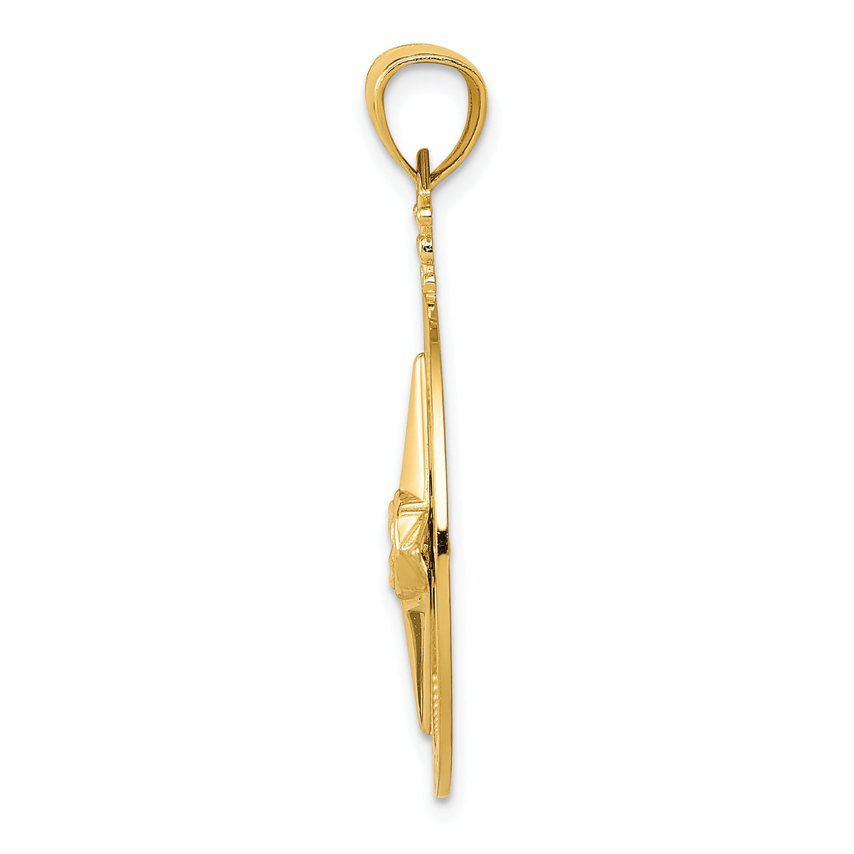 14K Diamond-Cut Polished and Satin Compass Pendant-K6097