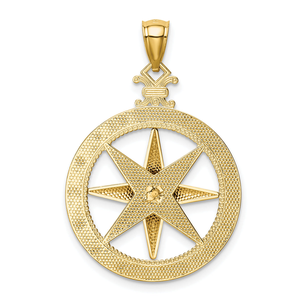 14K Diamond-Cut Polished and Satin Compass Pendant-K6097