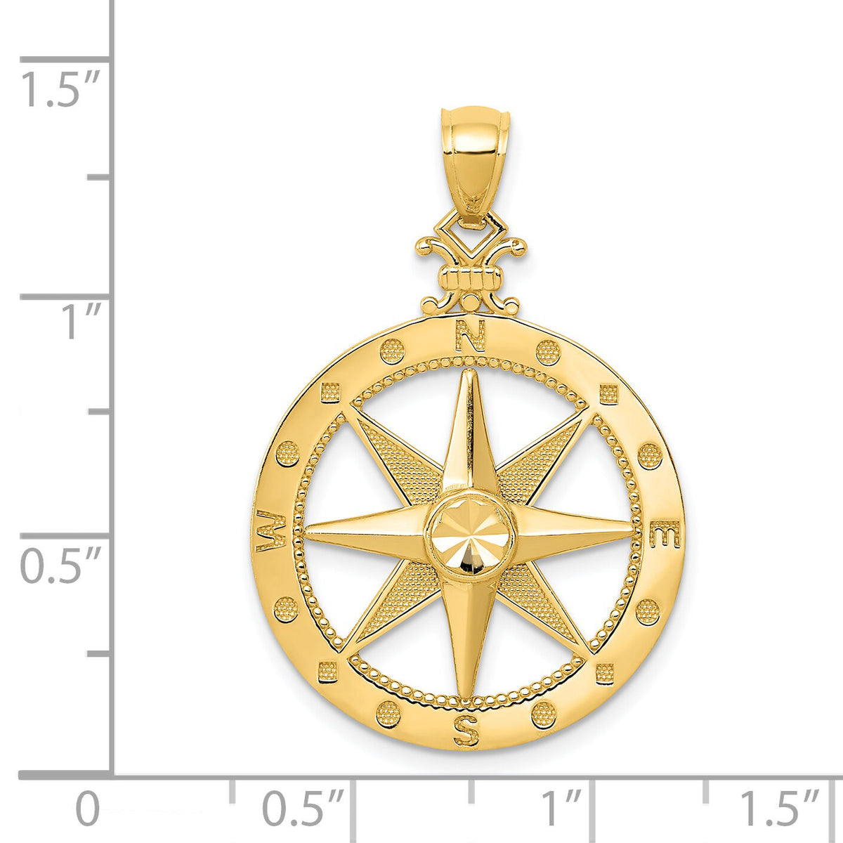 14K Diamond-Cut Polished and Satin Compass Pendant-K6097