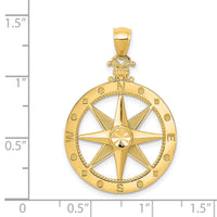 14K Diamond-Cut Polished and Satin Compass Pendant-K6097