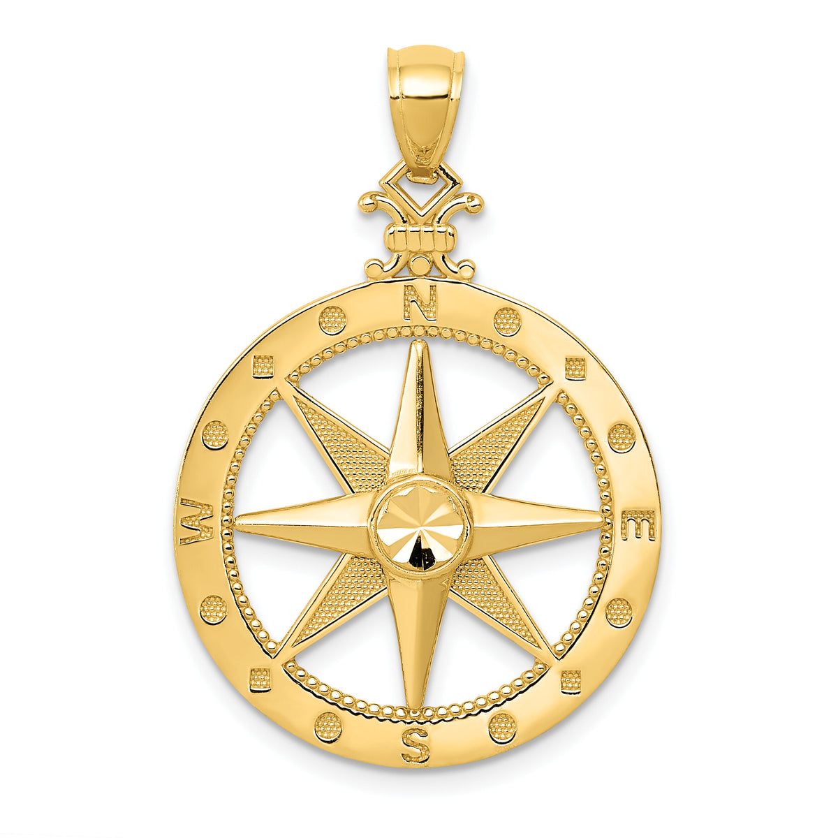 14K Diamond-Cut Polished and Satin Compass Pendant-K6097