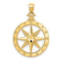 14K Diamond-Cut Polished and Satin Compass Pendant-K6097