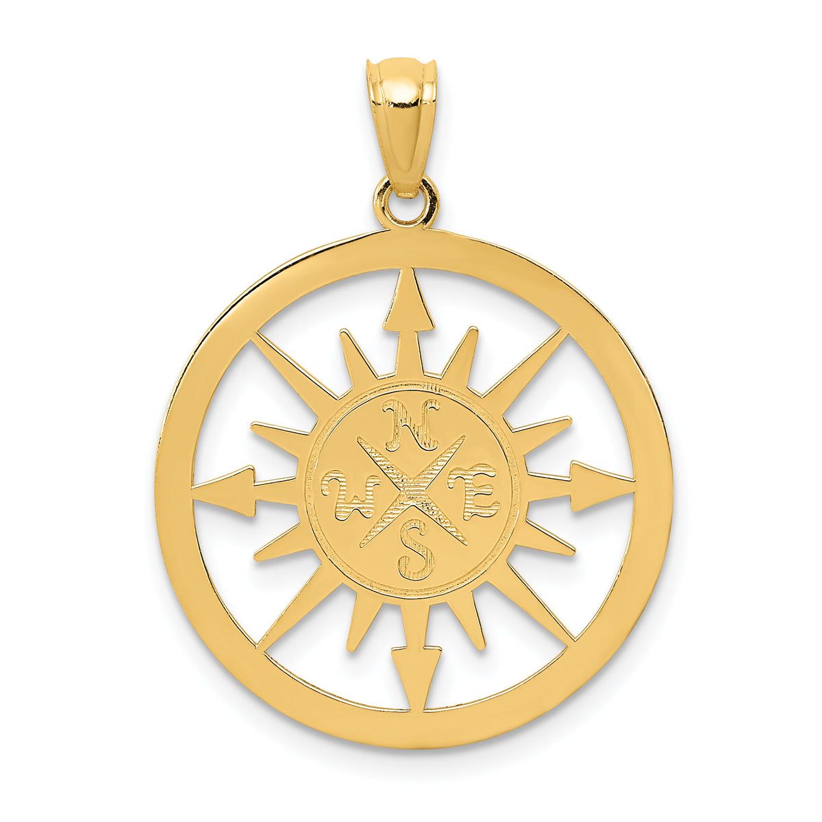 14K Satin / Polished Lost Without You Compass Pendant-K6098