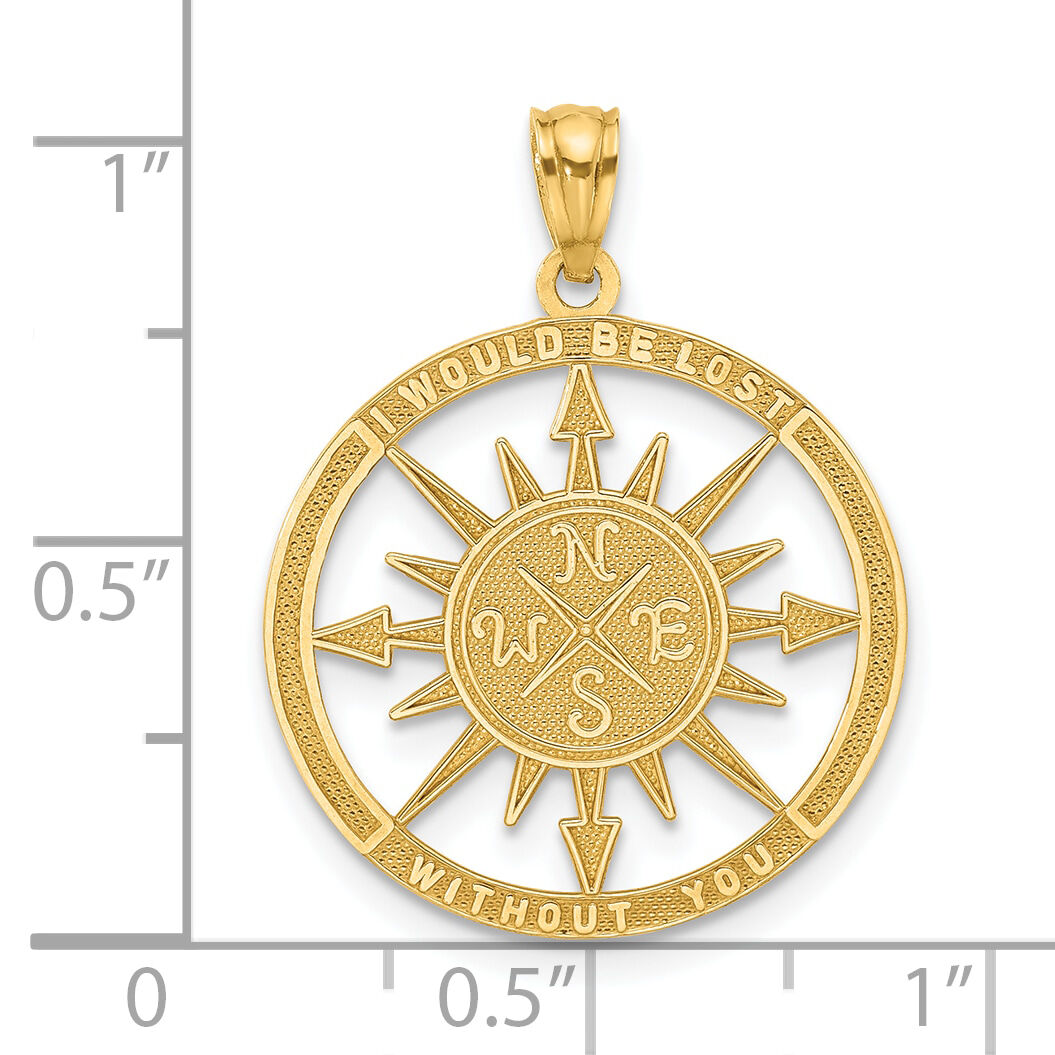 14K Satin / Polished Lost Without You Compass Pendant-K6098
