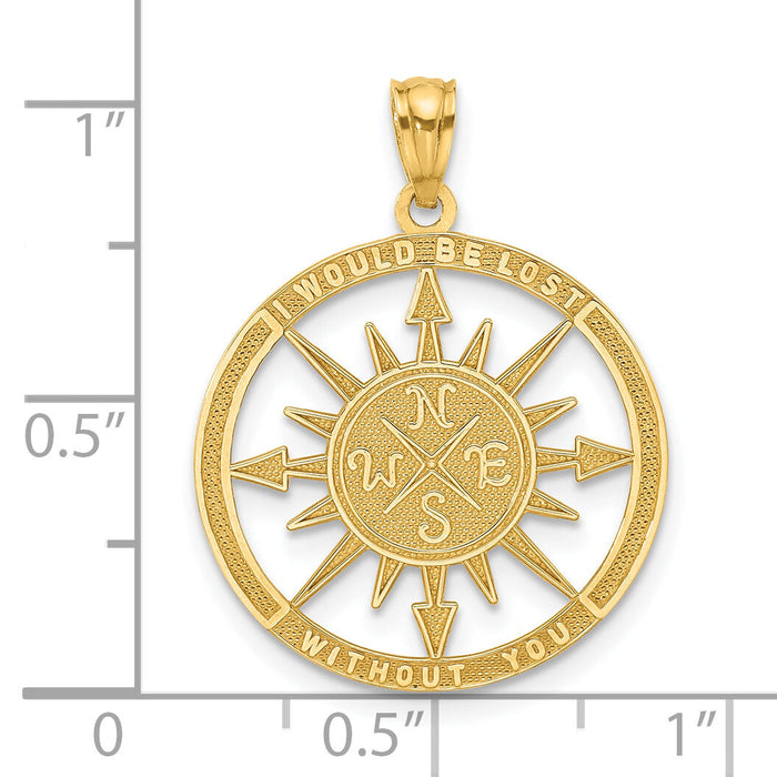 14K Satin / Polished Lost Without You Compass Pendant-K6098