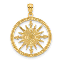 14K Satin / Polished Lost Without You Compass Pendant-K6098