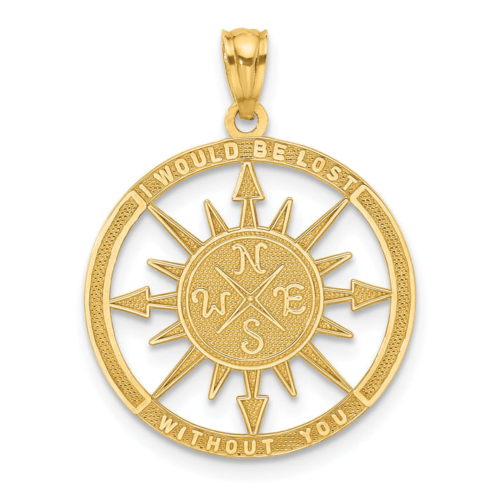 14K Satin / Polished Lost Without You Compass Pendant-K6098
