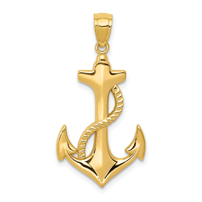 14k Polished Anchor w/Rope Pendant-K6100