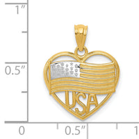 14k w/Rhodium Polished American Flag USA in Heart Pendant-K6111