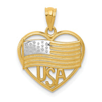 14k w/Rhodium Polished American Flag USA in Heart Pendant-K6111