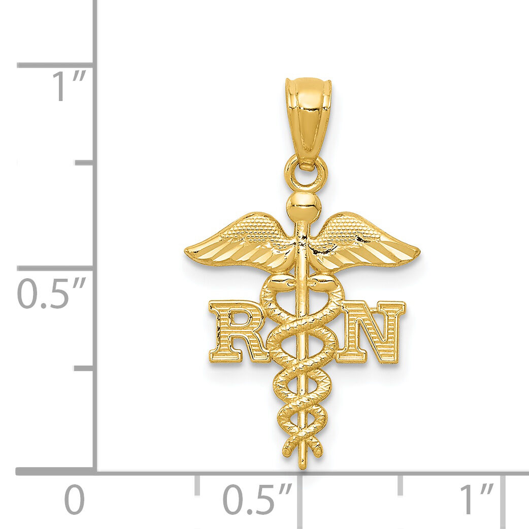 14k Diamond-cut Polished RN Nurse Pendant-K6119