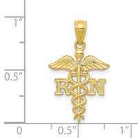 14k Diamond-cut Polished RN Nurse Pendant-K6119
