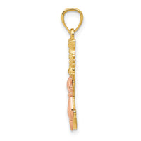 14k Yellow and Rose Polished Diamond-cut Sitting Cats Pendant-K6122