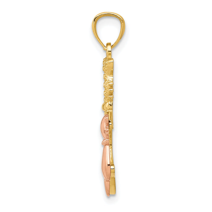 14k Yellow and Rose Polished Diamond-cut Sitting Cats Pendant-K6122