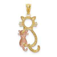 14k Yellow and Rose Polished Diamond-cut Sitting Cats Pendant-K6122