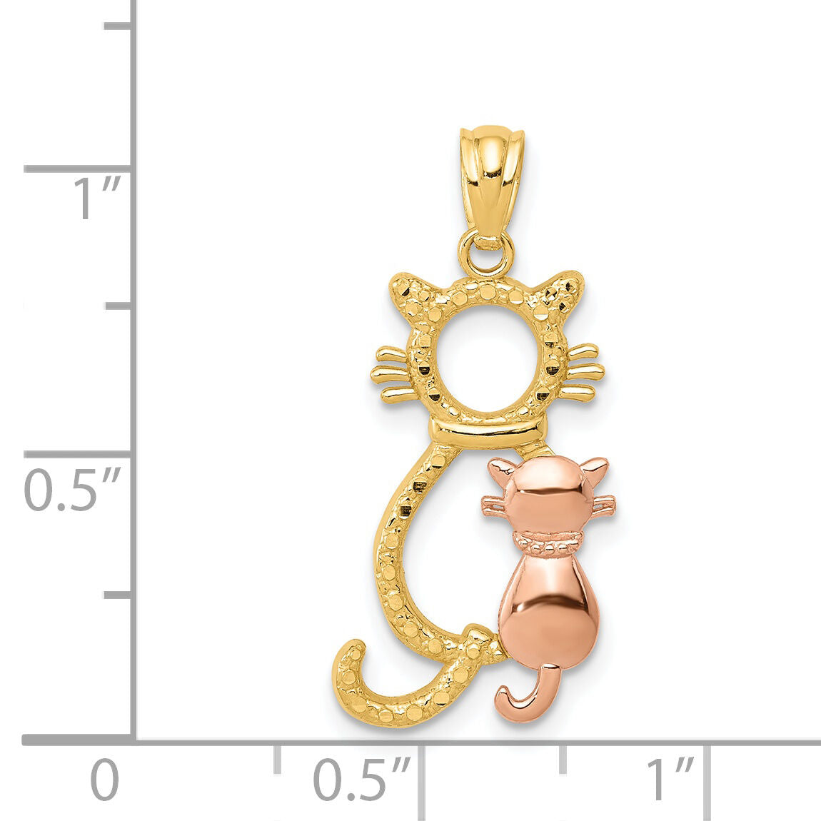 14k Yellow and Rose Polished Diamond-cut Sitting Cats Pendant-K6122