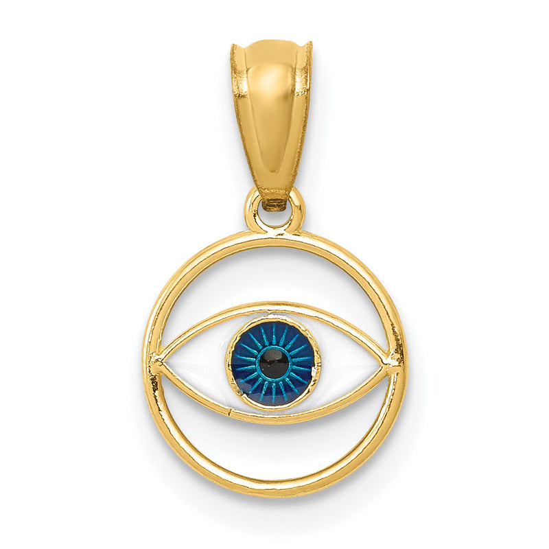 14k Polished Enameled Eye Pendant-K6129
