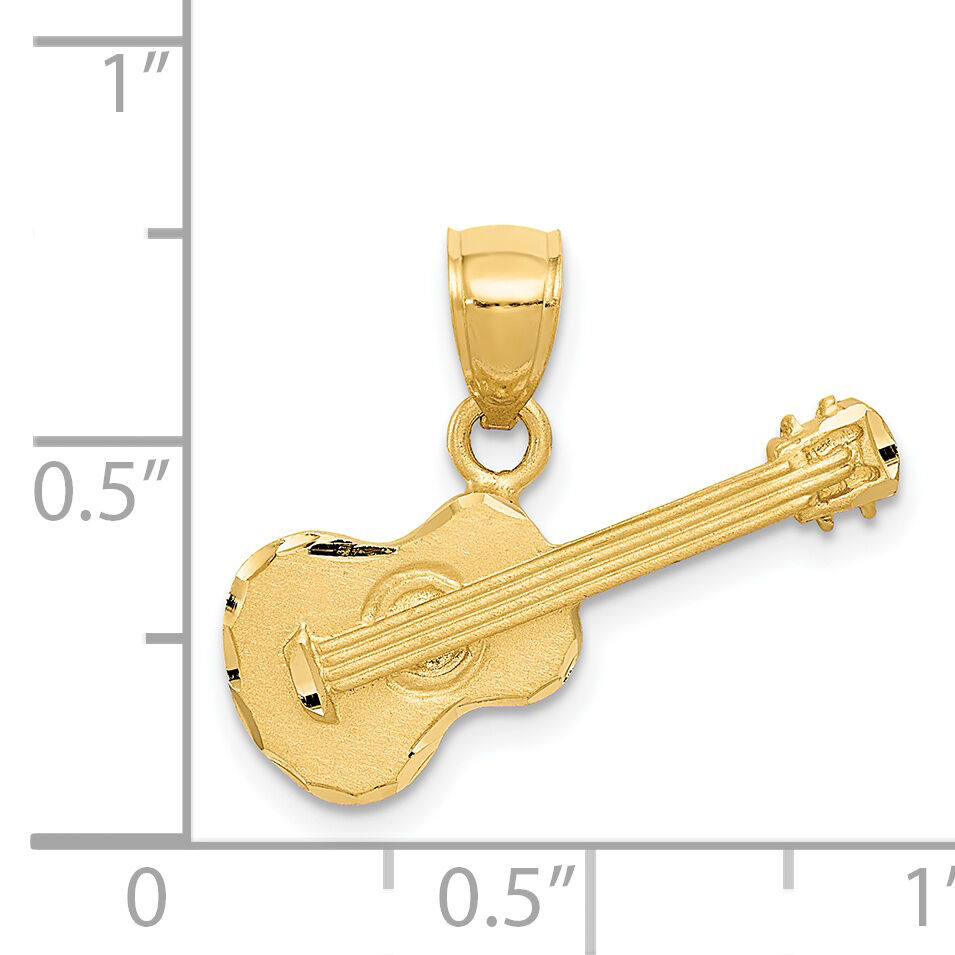 14k Satin Diamond-cut Acoustic Guitar Pendant-K6131