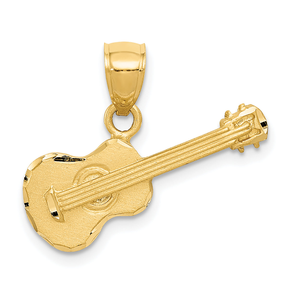 14k Satin Diamond-cut Acoustic Guitar Pendant-K6131