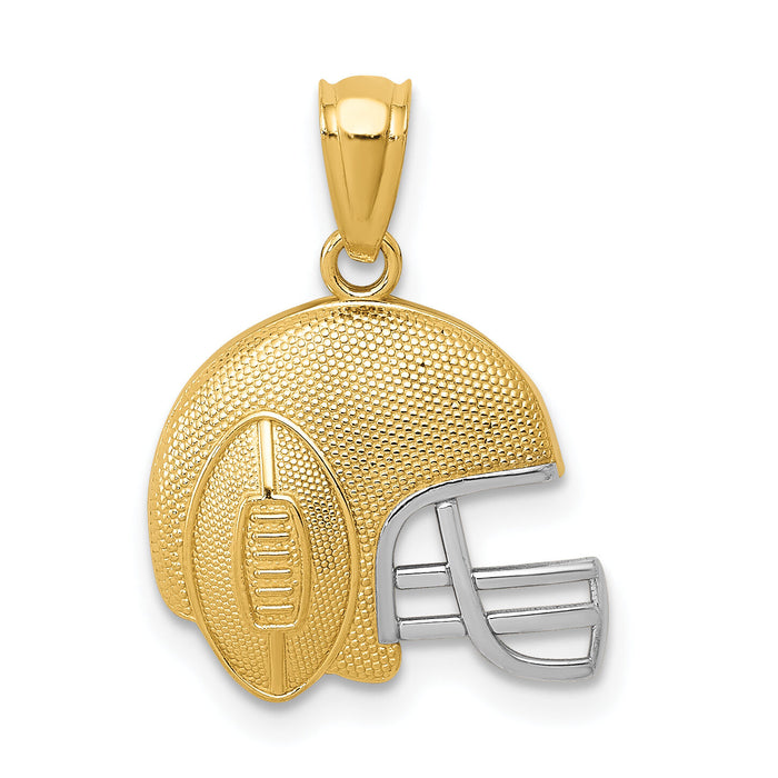 14K w/Rhodium Satin/Polished Football Helmet Pendant-K6145