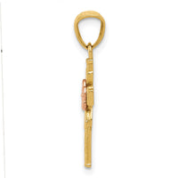 14K Two-tone Polished D/C Cross w/Flower Pendant-K6160