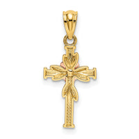 14K Two-tone Polished D/C Cross w/Flower Pendant-K6160