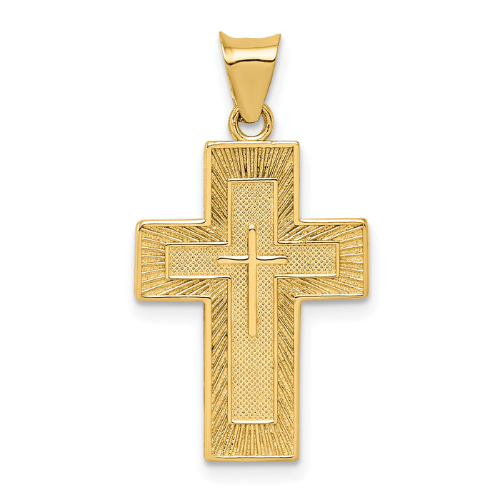 14k Textured Reversible Lord's Prayer in Spanish Cross Pendant-K6165