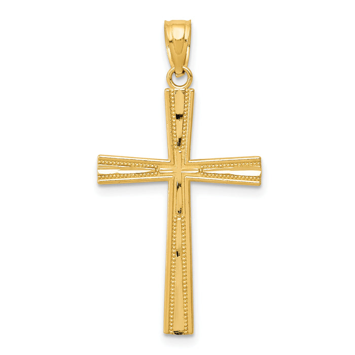 14k Reversible Satin/Diamond-cut Cross Pendant-K6166