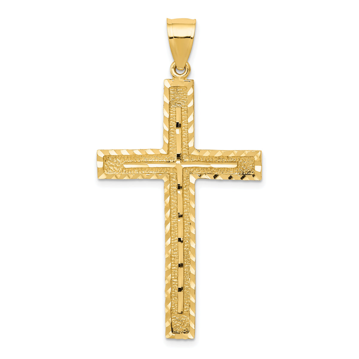 14k Polished and Textured Diamond-cut Latin Cross Pendant-K6169