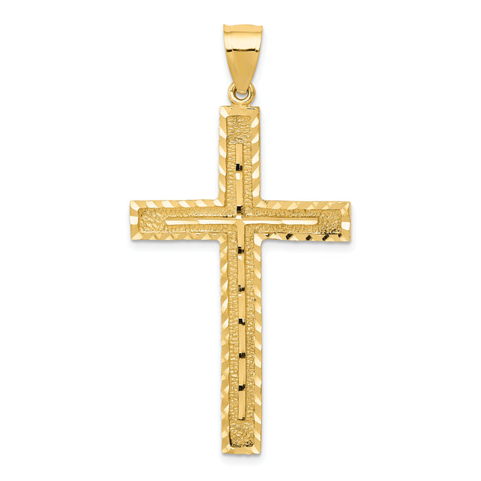 14k Polished and Textured Diamond-cut Latin Cross Pendant-K6169