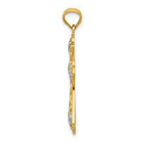 14k w/Rhodium Polished D/C Filigree Cross Pendant-K6176