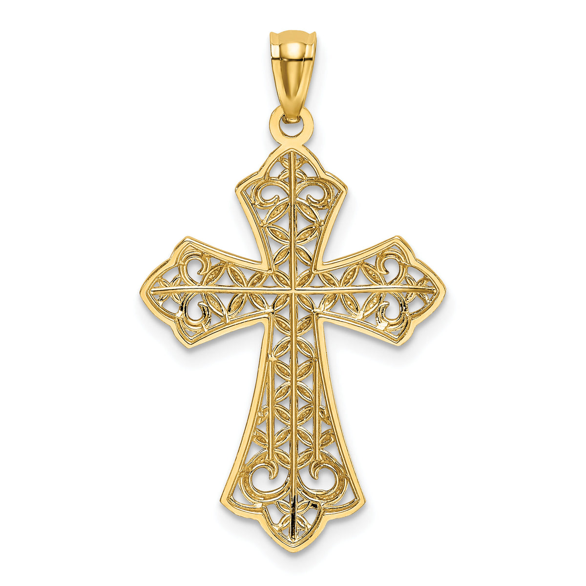 14k w/Rhodium Polished D/C Filigree Cross Pendant-K6176