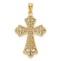 14k w/Rhodium Polished D/C Filigree Cross Pendant-K6176