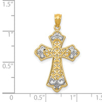 14k w/Rhodium Polished D/C Filigree Cross Pendant-K6176