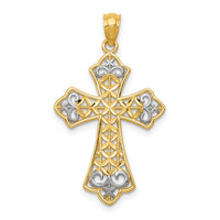 14k w/Rhodium Polished D/C Filigree Cross Pendant-K6176