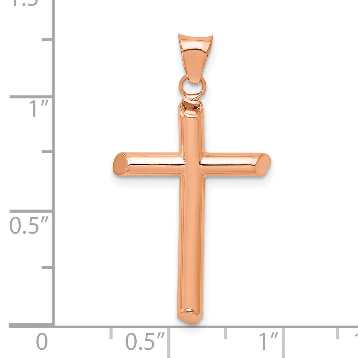 14k Rose Gold Polished Tube Cross Pendant-K6178R