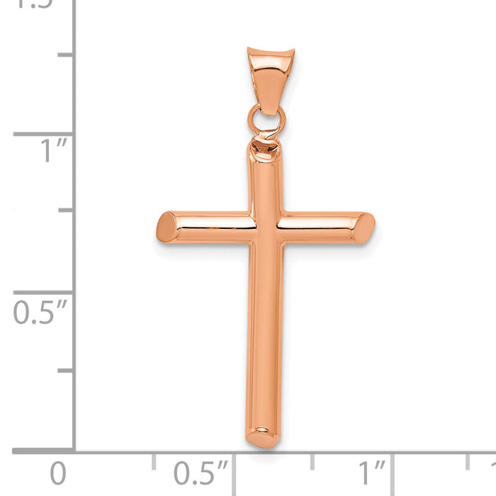 14k Rose Gold Polished Tube Cross Pendant-K6178R