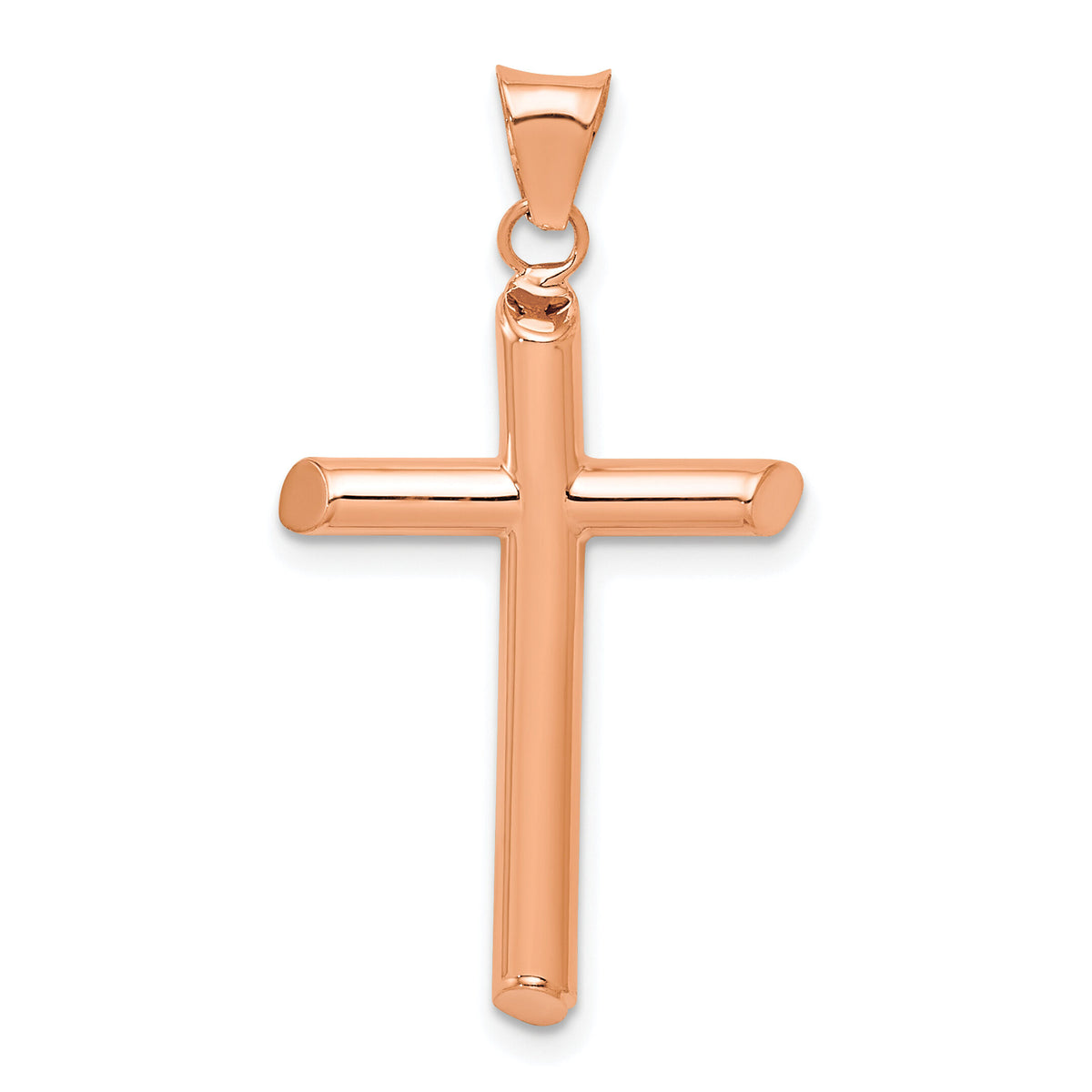 14k Rose Gold Polished Tube Cross Pendant-K6178R