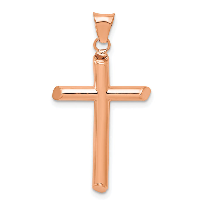 14k Rose Gold Polished Tube Cross Pendant-K6178R