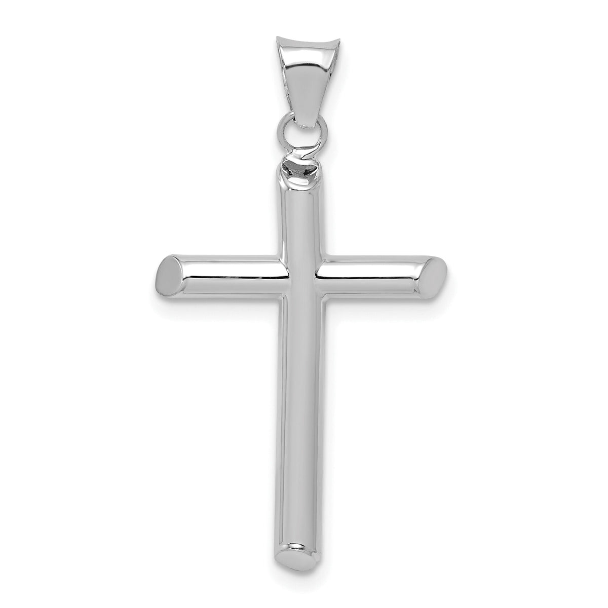14k White Gold Polished Tube Cross Pendant-K6178W