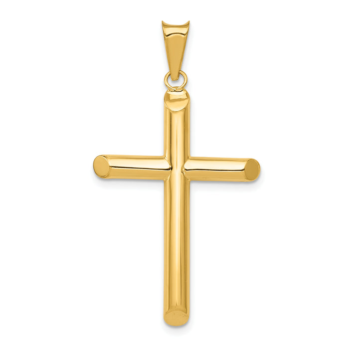 14k Polished Tube Cross Pendant-K6180