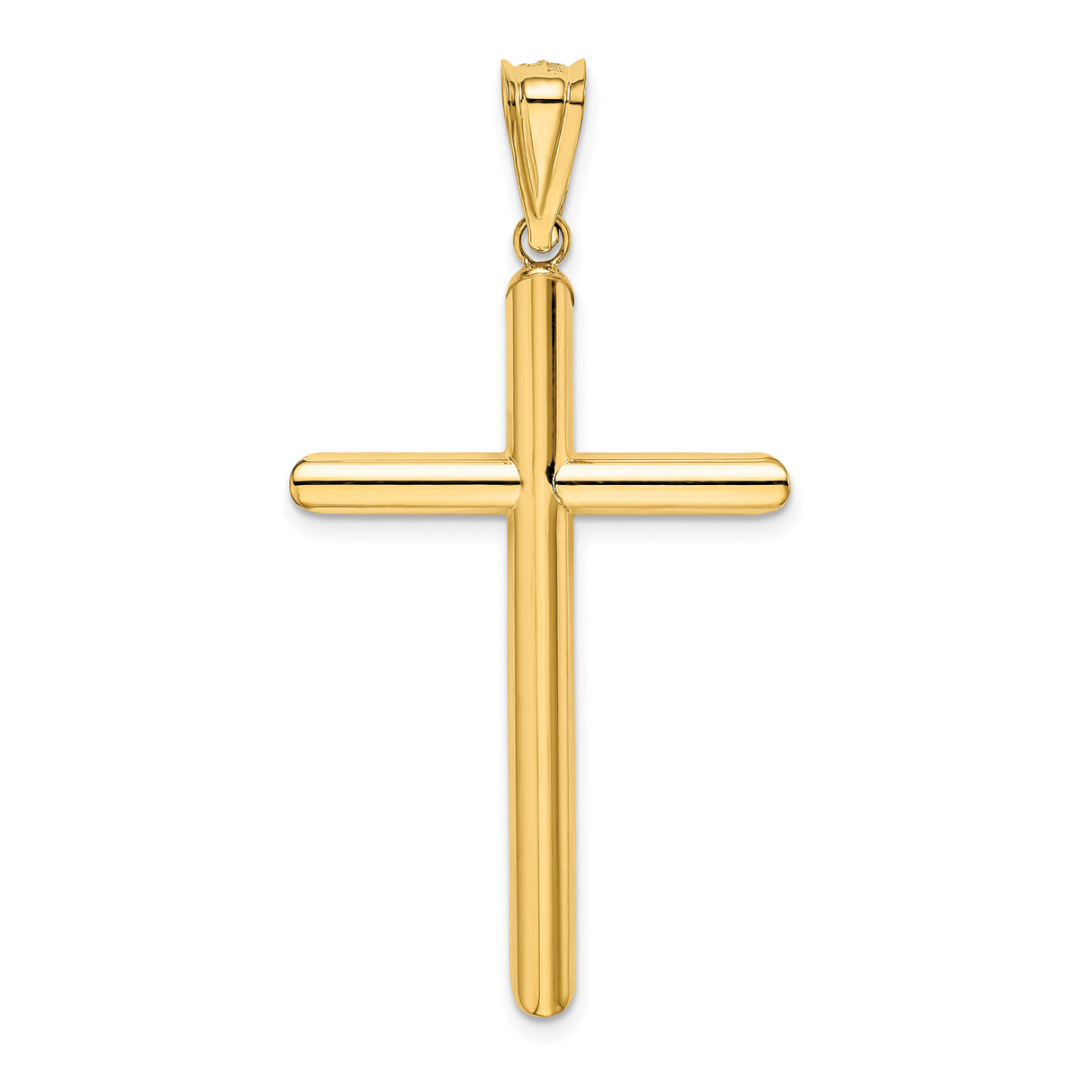 14k Polished Tube Cross Pendant-K6182