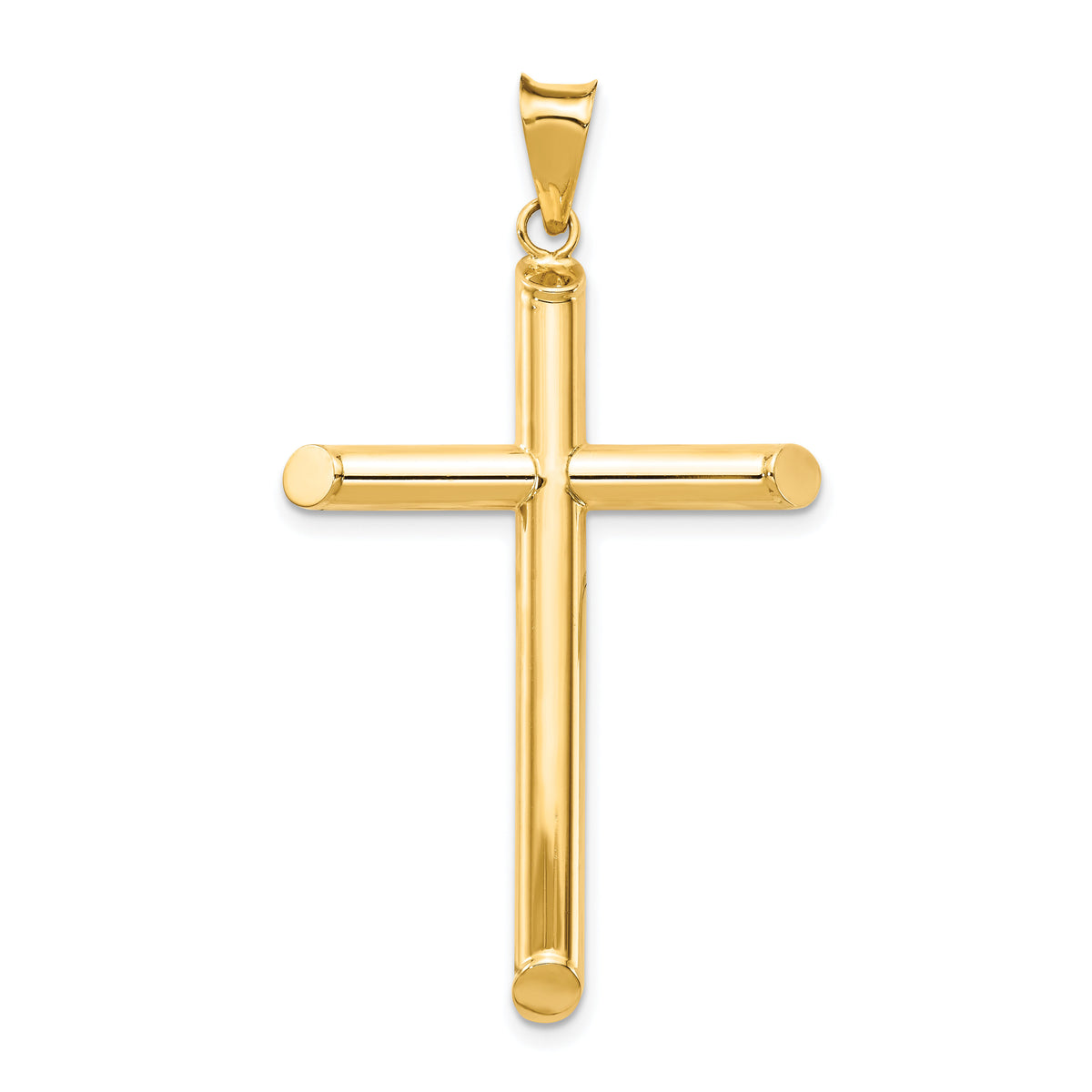 14k Polished Tube Cross Pendant-K6182