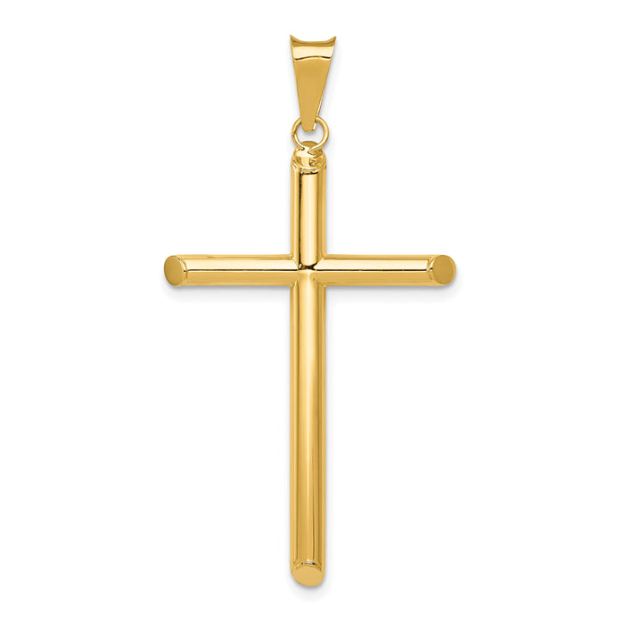 14k Polished Tube Cross Pendant-K6183
