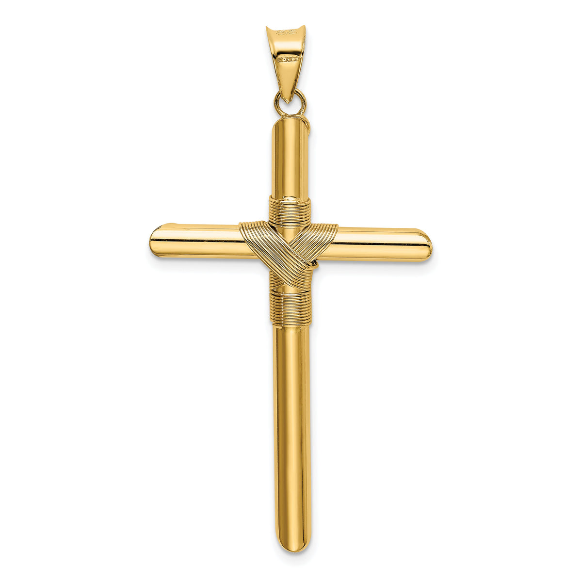 14K Polished w/Center Wrap Tube Cross Pendant-K6185