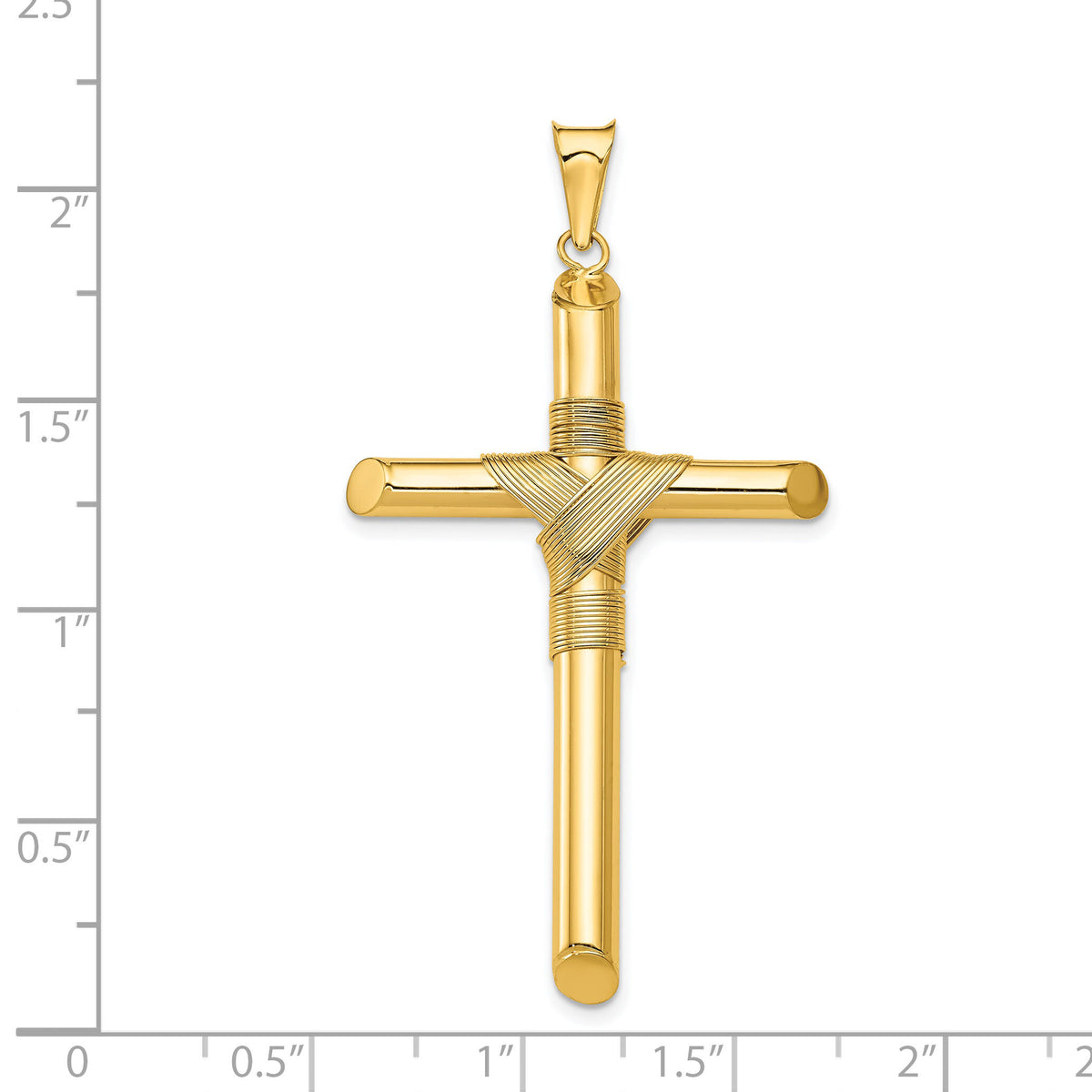 14K Polished w/Center Wrap Tube Cross Pendant-K6185
