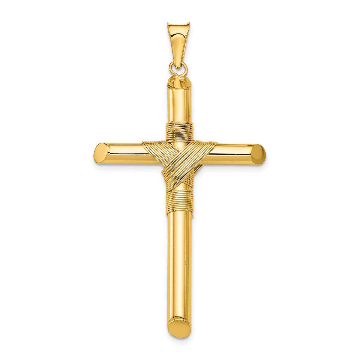 14K Polished w/Center Wrap Tube Cross Pendant-K6185