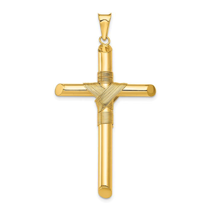 14K Polished w/Center Wrap Tube Cross Pendant-K6185